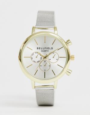 Женские часы-хронограф с золотистым корпусом и серебристым браслетом -Серебряный Bellfield