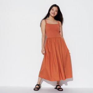 Платье-бретелька комбинированное с бюстгальтером (короткая длина 106,5-116см) UNIQLO, оранжевый Uniqlo
