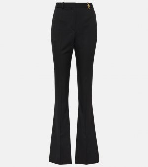Расклешенные брюки с высокой посадкой из смесовой шерсти, черный Versace