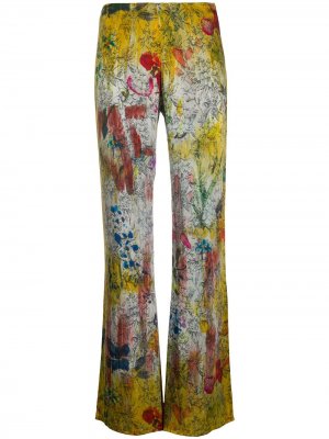 Бархатные брюки с цветочным принтом Avant Toi. Цвет: золотистый