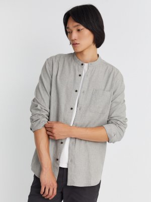 Фланелевая рубашка из хлопка с воротником-стойкой и длинным рукавом zolla. Цвет: серый