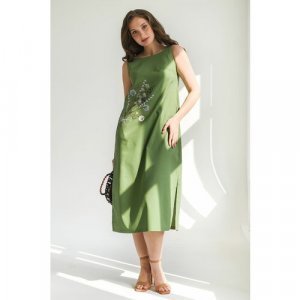 Сарафан , повседневный, прямой силуэт, миди, карманы, размер 46, зеленый Оптима Трикотаж. Цвет: зеленый