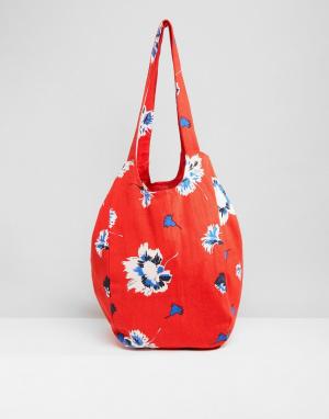 Пляжная сумка с цветочным принтом Vero Moda. Цвет: красный