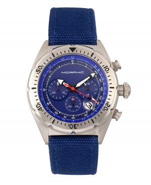 Серия M53, серебряный корпус, часы с синим кожаным ремешком хронографом и датой, 45 мм Morphic