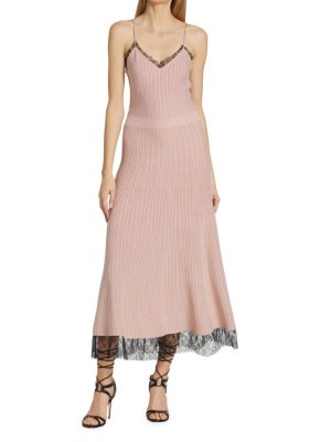 Платье миди с кружевными деталями в рубчик , цвет Blossom Pink Jason Wu