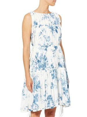 Присборенное мини-платье nara с цветочным принтом White blue Erdem