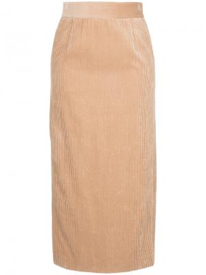 Вельветовая юбка миди Estnation. Цвет: коричневый