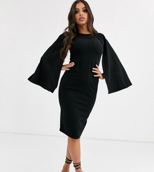 Черное облегающее платье миди с кейпом Boohoo Petite. Цвет: черный