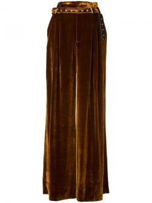 Бархатные брюки-палаццо с поясом Marques'almeida. Цвет: коричневый