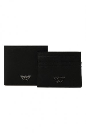 Комплект из футляра для кредитных карт и портмоне Emporio Armani. Цвет: чёрный
