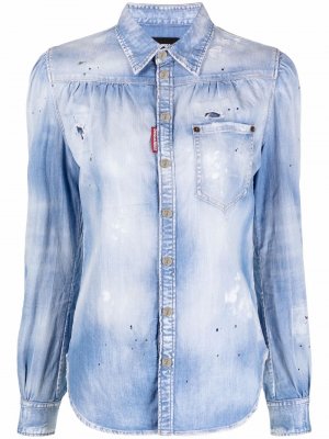 Джинсовая рубашка с эффектом потертости Dsquared2. Цвет: синий
