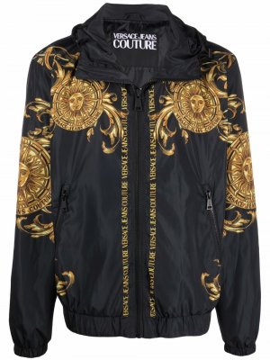 Baroque-print zip-up hooded jacket Versace Jeans Couture. Цвет: черный