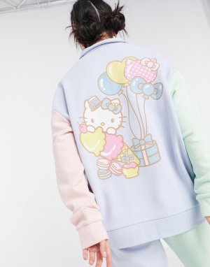 Oversized-свитшот в стиле колор блок с воротником поло от комплекта x Hello Kitty-Голубой New Girl Order
