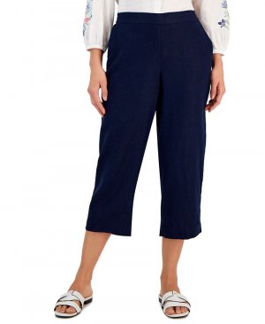 Женские укороченные брюки без застежек из 100% льна , цвет Intrepid Blue Charter Club