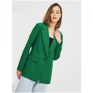 Пиджак женский классический, прямой, удлиненный, хлопок, жакет школьный для девочки, однобортный BrandStoff. Цвет: зеленый