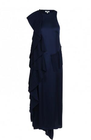 Однотонное платье-миди с плиссированными оборками Kenzo. Цвет: темно-синий