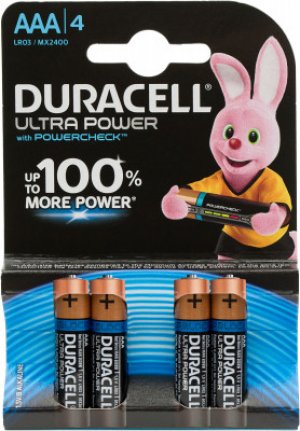 Батарейки щелочные Ultra Power ААА/LR03, 4 шт. Duracell. Цвет: черный