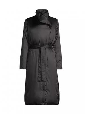 Атласное длинное пальто с завязками на талии , черный Donna Karan New York