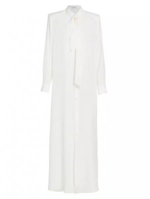 Шелковое платье макси с воротником-шарфом , белый Wardrobe.Nyc