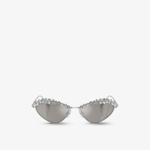 Солнцезащитные очки SK7009 неправильной оправы из металла, украшенные драгоценными камнями , серебряный Swarovski