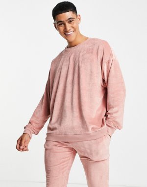 Розовая велюровая пижама в рубчик -Розовый цвет ASOS DESIGN