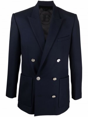 Двубортный пиджак Balmain. Цвет: синий