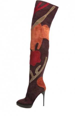 Замшевые ботфорты с фигурными вставками Burberry Prorsum. Цвет: бордовый