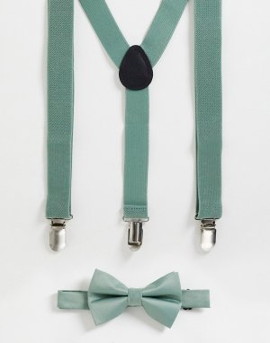 Шалфейно-зеленый комплект из подтяжек и галстука-бабочки -Зеленый цвет ASOS DESIGN