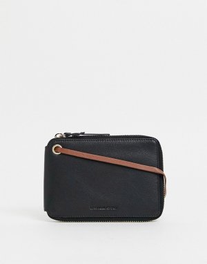 Черный кожаный бумажник для путешествий с контрастной внутренней отделкой коричневого цвета ASOS DESIGN