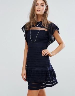 Платье мини с рукавами-оборками -Темно-синий Foxiedox