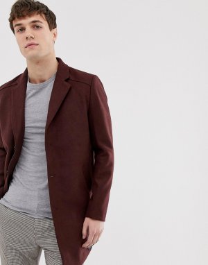 Бордовое приталенное шерстяное пальто -Коричневый Tom Tailor