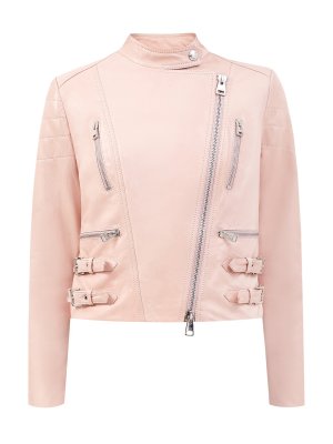 Укороченная куртка из гладкой кожи с серебристой фурнитурой ERMANNO SCERVINO. Цвет: розовый
