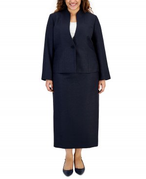 Блестящий твидовый жакет и юбка-миди больших размеров, темно-синий Le Suit