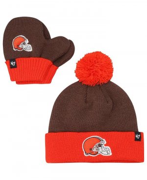 Коричневый, оранжевый цвет Cleveland Browns Bam для мальчиков и девочек, вязаная шапка с манжетами, комплект помпоном варежками '47 Brand, коричневый/оранжевый '47 Brand