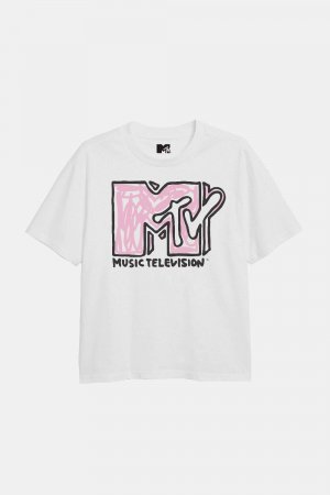Футболка для девочек с надписью , белый MTV