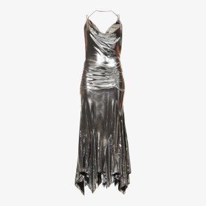 Платье миди из эластичной ткани с металлизированным вырезом и хомутом , серебряный Amy Lynn
