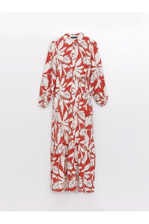 Платье для беременных с длинным рукавом и воротником-рубашкой цветочным принтом , красный LC Waikiki