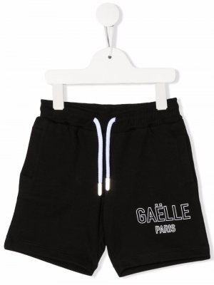 Logo-print elasticated shorts Gaelle Paris Kids. Цвет: черный