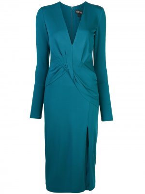 Платье с длинными рукавами и глубоким V-образным вырезом Cushnie. Цвет: синий
