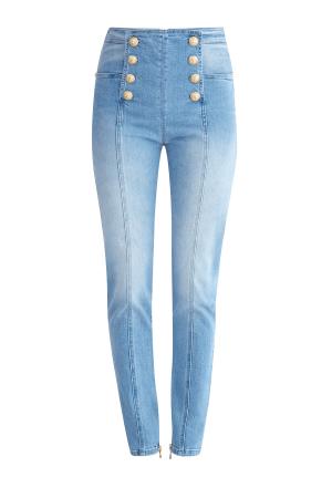 Зауженные джинсы на высокой посадке в стиле 80-х BALMAIN. Цвет: голубой