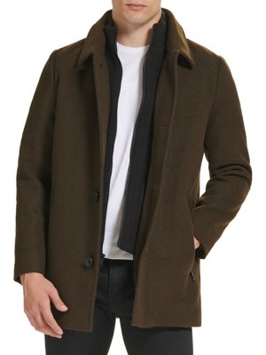 Пальто из смесовой шерсти на подкладке свитера с воротником-стойкой Kenneth Cole