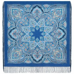 Платок ,125х125 см, голубой, синий Павловопосадская платочная мануфактура. Цвет: синий/голубой