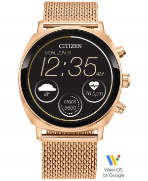 Унисекс CZ Smart Wear OS Сетчатый браслет из нержавеющей стали цвета розового золота Смарт-часы 41 мм , золотой Citizen