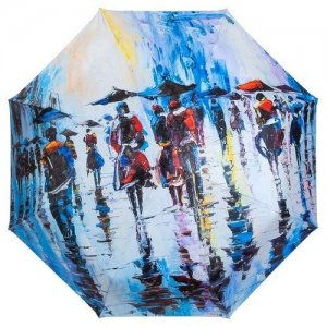 Зонт , автомат, 3 сложения, купол 96 см., 8 спиц, для женщин, голубой RainLab