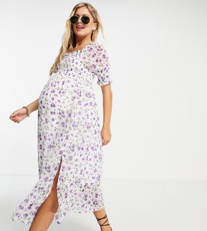 Платье миди со сборками и цветочным принтом -Многоцветный Violet Romance Maternity