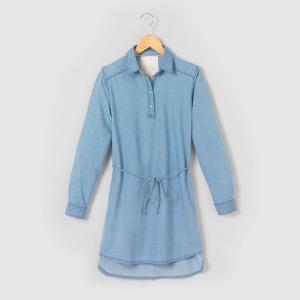 Платье-рубашка из тонкого денима, 10-16 лет R pop. Цвет: синий поетртый