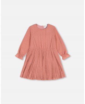 Шифоновое платье с сердечками в горошек и плиссированной юбкой для девочек «Розовая корица» — малышей|Детей Deux par