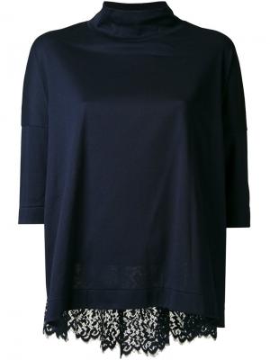 Блузка с кружевной вставкой на спине Muveil. Цвет: синий