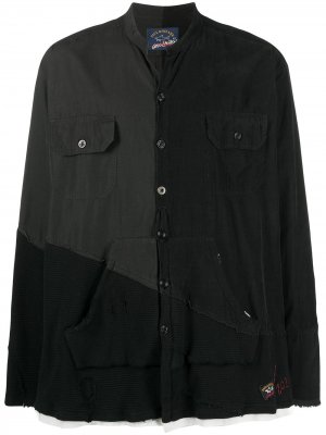 Джинсовая куртка-рубашка со вставками Greg Lauren X Paul & Shark. Цвет: черный