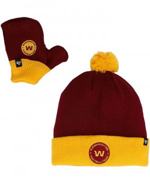 Вязаная шапка с манжетами для маленьких девочек и мальчиков, бордовый, золотой комплект из футбольной команды Вашингтона Bam помпоном варежками '47 Brand, бордовый/золотой '47 Brand